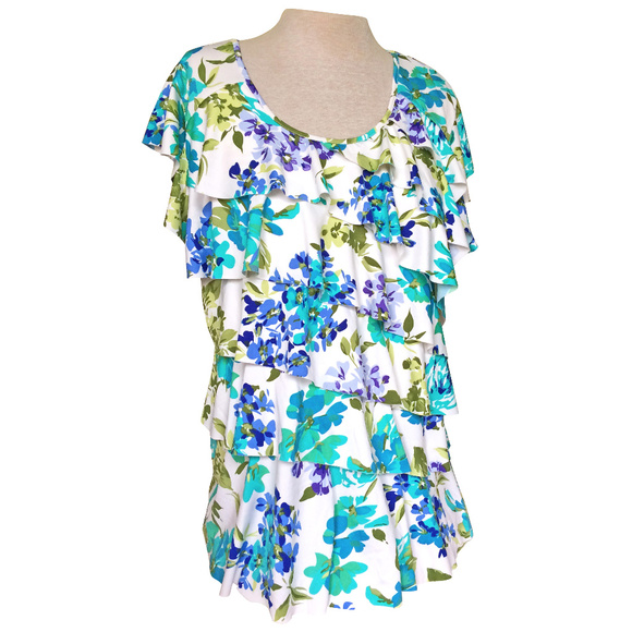 Denver Hayes Tops - Denver Hayes Floral Tier Ruffle Blouse 2XL